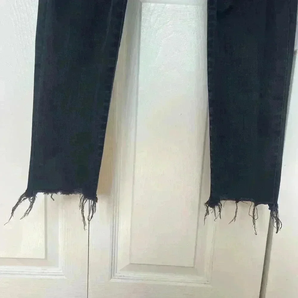 Madewell 9" High Rise Skinny Black Distressed Raw Hem Jeans - Picture 5 of 9